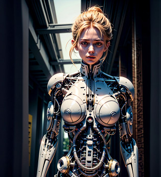 arafed woman in a futuristic suit standing in a hallway, cyborg girl, female robot, cyborg - girl, beutiful white girl cyborg, cyborg woman, beutiful girl cyborg, perfect android girl, sci-fi android female, beautiful android woman, robot girl, beautiful female android!, cute cyborg girl, portrait of a female android, beautiful cyborg girl
