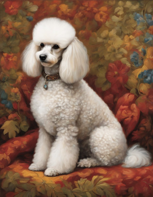 Certainly! Here's a description of a Miniature Poodle illustration in Naoki Saito's style:

