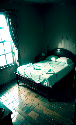 In a gloomy bedroom, there is an eerie atmosphere. There are cracks and stale wallpaper on the walls, and the beds are lined with tattered dolls and faded sheets. In the center of the room is an old wooden bed, covered with a thick layer of dust.
[3] = The bedroom environment is dark and dreary, with closed curtains and no sunlight coming in. The room was filled with a gloomy and cold atmosphere, making people feel uneasy and frightened.
[4] = This bedroom exudes an atmosphere of oppression and terror, making people feel palpitations and unease. Cracks in the walls and stale wallpaper add to the eerie feeling of the room.
[5] = Photography, using low contrast and cool tones to represent the darkness and horror of the bedroom.
[6] = Use professional photographic equipment and appropriate photographic techniques to achieve photographic results. Highlight the darkness and horror of the bedroom with low contrast and cool tones.