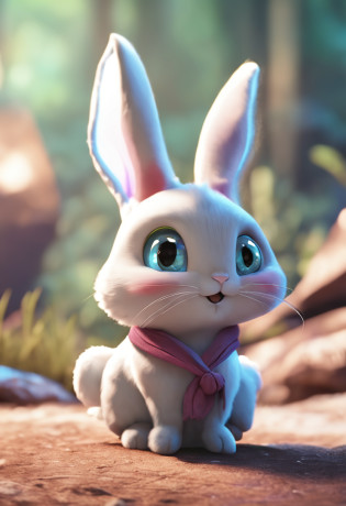 rabbit ears, aqua eyes, pupils sparkling, smile, anime, Tonalism, anime style,adolable?sprout?A rabbit?Bunny character design?Rich expressions