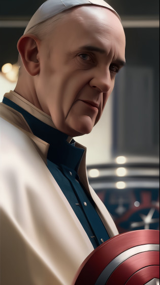 . .style Tarantino Pope Francis as Captain America 8k, high definition, detailed face, detailed face, detailed eyes, detailed suit, Marvel and DC style, hyper-realistic, + cinematic plan + dynamic composition, incredibly detailed, sharpness, details + superb details + night with light + perfectionism + award-winning realism ((soft lighting))