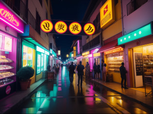 Uma das principais avenidas da cidade, repleta de lojas de roupas JDM, themed cafes and bright signs. in the nighttime, ela ganha vida com cores brilhantes e uma energia eletrizante.