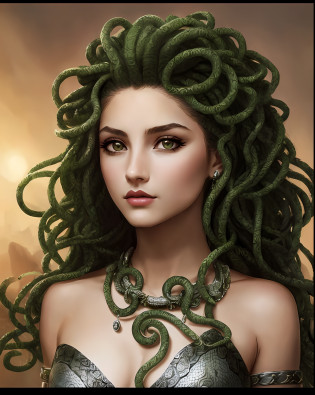 arafed woman with a snake head and a snake necklace, beautiful female gorgon, female medusa long hair, long flowing medusa hair, fierce medusa, portrait of teenage medusa, portrait of medusa, medusa gorgon head, very sad medusa, medusa portrait painting, gorgon, medusa, dark portrait of medusa, medusa head, female medusa