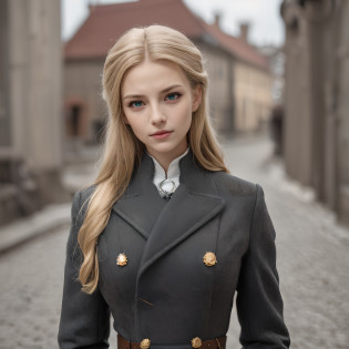 Slavic face: Green eyes; blond hair; sharp facial features; dimpled chin; Straight nose; high nose; pronounced high cheekbones; Thinned nose, Masterpiece Facial Quality, Maximum facial quality, Maximum quality of facial shadows, Maximum eye detail.