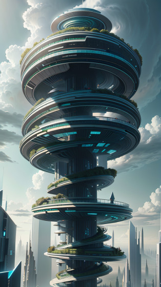 symmetric spiral building architecture with a green roof and sky background, futuristic tower, futuristic skyscraper, twisted giant tower symmetric , inspired by Zha Shibiao, two organic looking towers, by Zha Shibiao, future architecture, flawless structure,  taller than a skyscraper