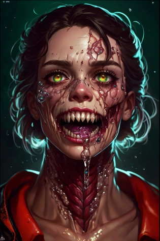 Amazing anatomy, (fantastic horror perfect art, 64k ultra hd:1. 1), (art by apterus, art by dan mumford, art by lovecraft:1. 2), best quality, 500px, cgsociety, portrait of The infected are humans who have been infected by the Cordyceps brain infection and subsequently mutated into horrific new forms, The resulting creatures are aggressive, and will attack any uninfected human and animals on sight, demogorgon anatomy monster, scary machine monster, the Last of us infected, Thing Monster, half face the human, half face the creature, slime secret, mucus secretion, nightmare, saliva between the teeth, monstrum, Conjoined, fused, tendons, trotters, remnants of fur, scary, haunted, radioactive mutation, wet and glistening, glossy, deformed, distorted, warped, a failed experiment, the small remnants of a deformed human being, aggressive, angry, jelly, dew, lower jaw was torn off , <lora:epiNoiseoffset_v2:1>, Digital art, glow effects, Hand drawn, render, octane render, cinema 4d, blender, dark, atmospheric 4k ultra detailed, cinematic sensual, Sharp focus, humorous illustration, big depth of field, Masterpiece, colors, 3d octane render, concept art, trending on artstation, hyperrealistic, Vivid colors, modelshoot style, (extremely detailed CG unity 8k wallpaper), professional majestic oil painting by Ed Blinkey, Atey Ghailan, by Jeremy Mann, Greg Manchess, Antonio Moro, trending on ArtStation, trending on CGSociety, Intricate, High Detail, Sharp focus, dramatic, photorealistic painting art by midjourney and greg rutkowski, UHD, HDR10, 16K, ((Masterpiece)), AbsoudreModel: jim EIDOMODE