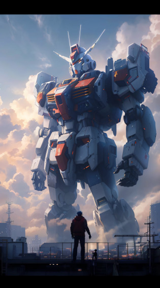 anime - style artwork of a man standing in front of a giant robot, giant anime mecha, an anime large mecha robot, mecha anime, big mecha, mecha art, modern mecha anime, anime mecha aesthetic, mecha asthetic, giant mecha robot, alexandre ferra white mecha, alexandre ferra mecha, giant mech