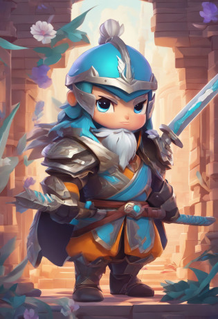 character bust of a swordsman, hand drawn cartoon illustration, Solid and vivid background, Fine, detailed scale, Soft lighting, game character, upper body, Created by Lois Van Barl and Reusch and Ross Tran and Ross Dr�s and Sam Yang and Sam Ess Arts and Altgerm, Best Quality, masutepiece