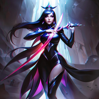 arafed image of a woman in a black outfit holding a sword, concept art by Yang J, trending on Artstation, conceptual art, orianna, league of legends character art, samira from league of legends, league of legends character, ig model | artgerm, lux from league of legends, league of legends splash art, irelia, kda