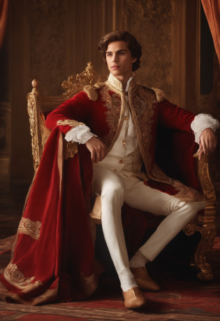 ju, Here's an image prompt for a realistic portrait of a prince:

A realistic portrait of a young and handsome prince, 18 anos. Ele tem cabelos e olhos pretos, and is wearing a formal princely european costume from 2015. He has a perfect hands. He's sitting on a throne. The background is a luxurious throne room, com paredes douradas e colunas entalhadas.