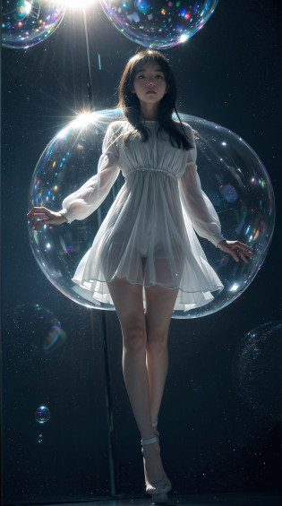 best quality,masterpiec,(((girl inside big soap bubble))),full body,on,((girl in bubble)),in the air,(((wariza in air bubble))),starry sky)),dress,(((wariza))),from afar,((girl inside bubble)),((full body inside bubble)),see-through clothes, medium hair, aqua hair,((from below))