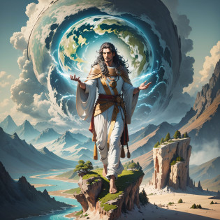 The god of geography is a tall, majestic male figure with a straight body, showing strength and stability. He is muscular and his body is covered with bare earth tattoos, symbolizing his close relationship with the earth.

His face takes on a dark or brown complexion that exudes an air of calm and stability. His eyes were deep and bright, exuding wisdom and solemnity. A light smoke looms between his eyebrows, symbolizing his connection to geographical knowledge.

His hair is like a vibrant forest, long and thick, hiding all kinds of natural elements and strange creatures. Sometimes the hair floats, as if it contains the energy of the earth.

He wears a gorgeous and ancient robe embroidered with various geographical elements such as mountains, rivers, forests, as well as the creatures and plants of nature. The motifs on the robe seem to have a spiritual power, showing the mystery and charm of the god of geography.

He holds a globe symbolizing a scepter, on which geographical features and various landforms are drawn. The globe emits a faint glow, representing his control and protection of the earth.

At the foot of the god of geography, a rich and diverse geographical landscape is revealed, such as mountains, deep valleys, seas and picturesque lakes. These landscapes flow with magical energy, symbolizing geographical knowledge and the magic of nature.

The god of geography exudes a solemn and mysterious aura, and he is the creator and guardian of geography. He led mankind to explore and understand the mysteries of the earth, giving it life and meaning.

The image of this geographical god is full of power, wisdom and majesty, symbolizing the infinite charm of geographical knowledge and the magic of nature. He is the link between the earth and humanity, protecting the balance and harmony of the earth. --auto --s2
