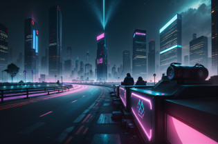 Imagine Central Park, New York as a scene from a cyberpunk dystopia. The park's natural elements are replaced with high-tech, bio-engineered flora that emit neon light. The pathways are illuminated with embedded LED lines, guiding the way through the park. The surrounding buildings are towering structures of steel and glass, adorned with holographic advertisements. The style should be inspired by the video game 