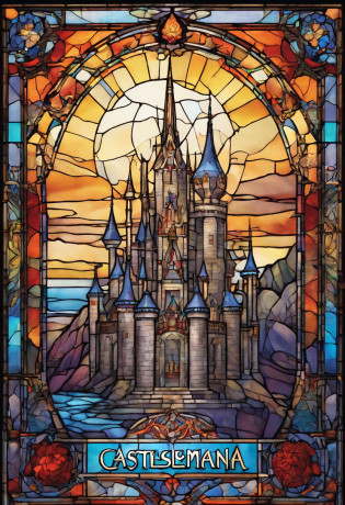 Castlevania castle with the title 'Castlevania' in the middle