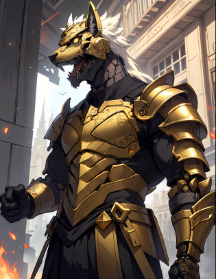 ((foto crua)), ((Trabalhe antes)), anthropomorphic humanoid AngelDog wearing gold armor, detalhe intrincado, Futobot, intricate Greebles pieces, Golden heavenly city behind, asas grandes