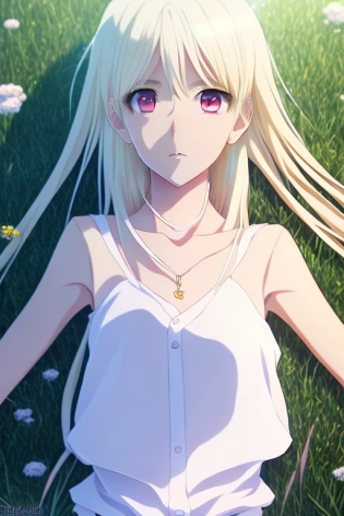 anime art full body character concept art, anime key visual of elegant young female, platinum blonde straight bangs and large eyes, finely detailed perfect face delicate features directed gaze, laying down in the grass at sunset! ! ! ! ! ! in a valley, golden hour sunset lighting, trending on pixiv fanbox, studio ghibli, extremely high quality artwork
