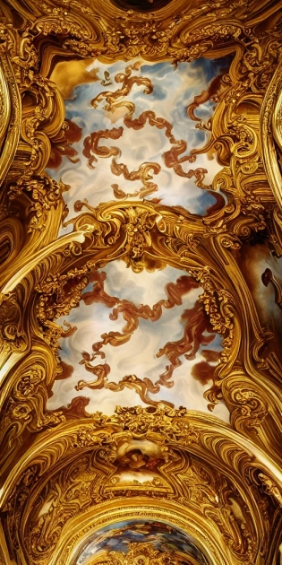 the source of future growth dramatic, elaborate emotive Golden Baroque and Rococo styles to emphasise beauty as a transcendental, seamless pattern, symmetrical, large motifs, sistine chapel ceiling, 8k image, supersharp, spirals and swirls in rococo style, cartouches, white smoke and rainbow ink dropping in water, Gold black and rainbow colors, perfect symmetry, 3D, no blur, sharp focus, photorealistic, insanely detailed and intricate, cinematic lighting, Octane render, epic scene, 8K