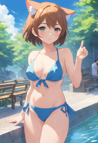 (((No arm decoration required)))Anime cat ear girl wearing bikini little curvy loli, Guviz-style artwork, Guweiz in Pixiv ArtStation, Guweiz on ArtStation Pixiv, Guviz, small loli girl, Soft anime illustration, Anime visuals of cute girls, Detailed digital anime art?(((No arm decoration required)))