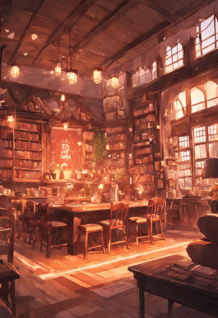 There is a living room?There are a lot of books on the shelves, cozy cafe background, cozy place, cozy environment, designed for cozy aesthetics, Relaxing concept art, cozy home background, Cozy atmosphere, pleasant cozy atmosphere, highly detailed scenario, a multidimensional cozy tavern, cozy and peaceful atmosphere, cozy living room background, cozy environment, cosy atmoshpere, highly detailed environments