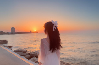 there is a woman standing on a pier looking out at the water, With sunset, with a sunset, girl watching sunset, watching the sunset, at a beautiful sunset, late sunset, looking out at a sunset, late sunset, looking out at a sunset, prime time, watching the sunset, In the sunset, ((Sunset)), in soft dreamy light at sunset