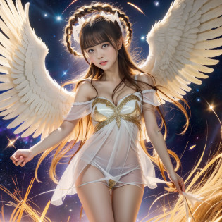 RAW,(Top Quality, 8K, Masterpiece:1.3)), super realistic, photo (Fall Angel Style:1)(Charming angel:1)Digital painting of woman with angel wings and halo, big eyes, beautiful angel, straight ahead,full body angle, beautiful angel girl, young one angel, beautiful female angel, angel, angel halo, with fiery golden wings, shining angelic being, angel, wearing angel light, angel, girl with angel wings, big angel wings wide open, angel light, angel girl,galaxy starry sky background, big moon flapping in the background,