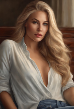 Blonde woman with long hair holding a cell phone in her hand, realistic digital illustration, Retrato femenino realista, Dibujo digital realista, Retrato de rostro realista y detallado, Pintura digital realista, Foto de retrato realista, Retrato de estudio realista, Retrato realista, epic portrait illustration, Arte digital realista, Retrato ultra realista, Retrato de alta calidad, Retrato fotorrealista, Retrato de ultra realista, Semi-nude digital illustration portrait lying on her bed