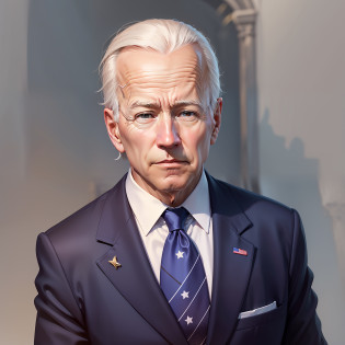 [Social Realism] 
Joe Biden stands tall and resolute, embodying the essence of leadership. Dressed in a sharp, navy blue suit that fits perfectly, he exudes confidence and authority. The camera lens captures his face in a close-up shot, emphasizing the lines on his forehead and the determination in his eyes. The lighting is soft and warm, casting a subtle glow on his features, while the background is blurred, symbolizing the focus on the man himself. Each detail is meticulously portrayed - from the meticulous grooming of his silver hair to the grace with which he carries himself. The composition of the shot is deliberate, with Joe Biden positioned slightly off-center, adding a sense of dynamism and energy to the image. The color palette is muted, with shades of blue and gray dominating the scene, evoking a sense of seriousness and professionalism. The depth of field is carefully calibrated, highlighting the strength and character in Joe Biden's face while gently blurring the rest of the frame. This prompt encourages ChatGPT to 