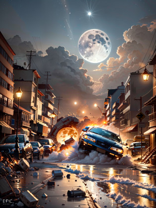 Full moon, epic disaster scenes, cinematic lighting effects, masterpieces