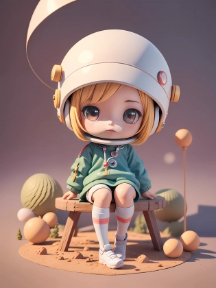 Toy with a little doll with a helmet, cute 3d render, cute detailed digital art, female explorer mini cute girl, cute digital painting, stylized 3d render, cute digital art, cute render 3d anime girl , the little astronaut looks up, cute! c4d, portrait anime space cadet girl, sitting on a white pedestal