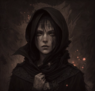 arafed image of a woman with a hood and a knife, bastien lecouffe - deharme, bastien lecouffe deharme, inspired by Bastien L. Deharme, dark fantasy style art, dark fantasy portrait, gothic girl face, dark fantasy horror art, gothic face, in style of dark fantasy art, dark fantasy art