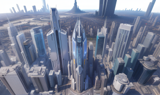 NASA style?Mecha white?HALO 5 game city style?HALO 5 building surface science fiction segmentation?Cidade futuristica?Skyscrapers and green rooftops in a foggy sky,There are also quite a few buildings with green roofs? futuristic dystopian city, aerial view of a cyberpunk city, in fantasy sci - fi city, hyper-futuristic city, sci fi city, vista of futuristic city, sci fi city, otherwordly futuristic city, 4 K resolution concept art, ancient sci - fi city, 4K concept art?massive city?Dense complex of buildings?The large building is surrounded by many building complexes?The complex is large and small?The building color is mainly white?The building has more white area?The architectural shape is HALO 5 style?The shape of the building is concise and summarized?The city is surrounded by rivers?The river has the reflection of the city?The buildings in the middle view are dense and huge?The buildings of the vista are denser and more crowded