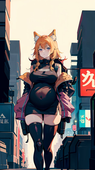 Anime girl walking down the street with cat ears and backpack? cyberpunk anime girl? digital cyberpunk anime art? anime cyberpunk art? digitl cyberpunk - anime art? cyberpunk anime art? cyberpunk anime girls mecha? female cyberpunk anime girl? an oppai cyberpunk? Best anime 4k konachang wallpaper? Anime style 4 K? Cyberpunk art style Pregnant belly, maternity attire for pregnant women?maternity dress?pregnant belly?Pregnant belly