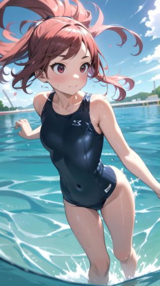 ((ultra detailed,ultra high res,detailed background)),fisheye lens,(pool:0.6),1girl,swimming,dynamic,action,motion,school swimsuit,dive,closed mouth,
