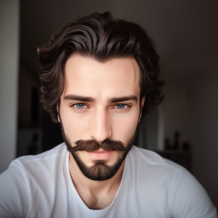 Il y a un homme avec une barbe et une moustache posant pour une photo, Photographie selfie 8k, avec une petite barbe, portrait shot 8 k, soft portrait shot 8 k, selfie of a man, beau visage attrayant, sans barbe ni moustache, Photographie couleur Portrait 4K, detailed unblurred face, beau visage, Very attractive man with beard, very very low quality picture