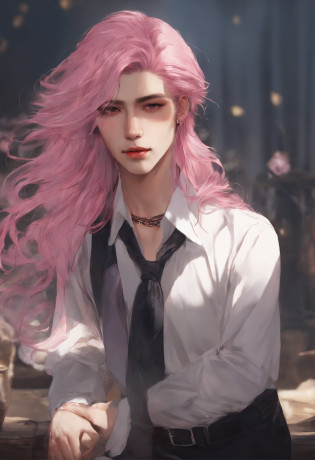 male people?Beautiful skin?long eyelashes?Glaring at me?Pink hair?length hair?Bundles?bewitching?The shirt?neck tie?long limbs?Wolfcut?smoking tobacco?murky?long bangs?Bangs flowing to the right?2guys