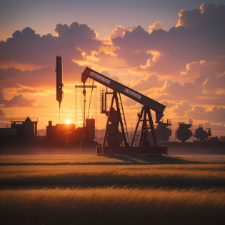there is a large oil pump in the middle of a field, oilfield scene, oil dereks on horizon, oil rig, photo shot, beautiful photo, crude, photo still, stock photo, intricate oil sweeps, oil in canvas style, oil like flowing, oil digital painting, by Mathias Kollros, by Adam Marczy?ski