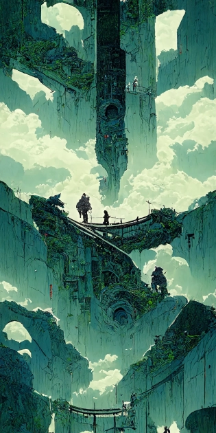 ancient Labyrinth staircase::1 incredible, anime, Digital 2D, animated by Kyoto Animation, KyoAni, Studio Ghibli, Miyazaki, Nausicaa, animated by Madhouse INC, ????WHITE FOX, by Studio Trigger, by Laurie Greasley::2 designed by Tsutomu Niehi, Yuta Nakamura, Yoji Shinkawa, landscape, beautiful, gorgeous, dramatic lighting, rule of thirds, perfect composition, trending on ArtStation, 8k --w 1200 --h 2400 --no human --no person --no blur --no blurry --no dof --fast --fast