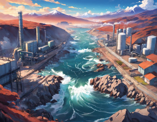 Representar zona industrial de Quintero en Chile. Discharges of pollutants into the sea and rivers in detail