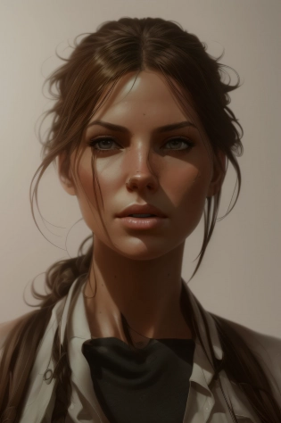 there is a woman with a very long hair and a shirt, cgsociety portrait, character art portrait, closeup character portrait, character portrait art, cinematic realistic portrait, stunning character art, character concept art portrait, realistic digital art 4k, realistic digital art 4 k, character portrait closeup, portrait of lara croft, cinematic bust portrait, beautiful digital artwork, ultra detailed portrait