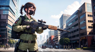 PMC, battle girls, shooting girls, CQC, CQB, high quality, destroy city