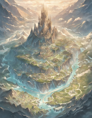 MAP, Map of a fantasy continent?In the middle of the map is the country of humanity, montains and hill?To the north is where the dwarves of the Land of Ice and Snow live?The south is the country of orcs?To the west is the Land of Dragons, To the east is the land of the elves, forrest