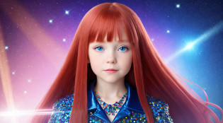 Russian children GIRLS 10 years old WITH LONG RED HAIR dark, PORTRAIT STYLE, black leather jacket that are holding a lamp, a lot of crystal crystals on a blue background, crystal fragments, crystals illuminate the scene, crystalline material, crystalline!!, crystals, blue crystal exploding, blue crystals, made of crystals, encrusted crystal, crystals and diamonds, crystal formation,  crystalline, shimmering luminous crystals, beautiful crystals, crystal particles, made of crystal, crystallized