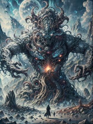 best image quality, masterpiece, super high resolution, BREAK Picture an unfathomable horror, an outer god of the Cthulhu mythos that defies description and comprehension. Its form is a writhing mass of tentacles and tendrils, constantly shifting and undulating in a grotesque dance. BREAK Its many eyes are cold and unfeeling, as if gazing upon the world from an alien perspective. The creature towers over everything in its path, dwarfing mountains and cities alike as it strides through the cosmos. BREAK Its skin is slick and slimy, with strange runes etched into the surface that pulse with an eldritch energy. The very air around the outer god shimmers with power, distorted by its mere presence. BREAK It emits a sound that is not quite a roar, not quite a scream, but something altogether more sinister and unsettling. This is a being that is beyond mortal comprehension, a creature from the void that defies all attempts at rationalization or understanding. BREAK The image of this outer god is a testament to the dark and terrifying depths of the human imagination.