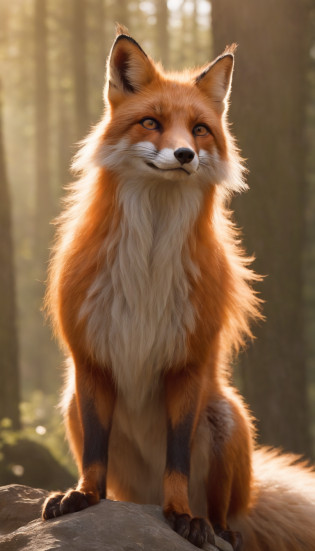 Kyuubi is presented in exceptional quality, shot in impressive 4K or 8K resolution, Every detail of his flaming fur and piercing eyes is visible with astonishing clarity. Each of its nine tails is meticulously detailed, flows with grace and an imposing aura.

barn, In turn,, depicted extremely realistically, with every hair, Worn-out clothes and bare feet are made with care and precision. The expression on his face conveys struggle and determination in the midst of adversity.

Enlightenment is crucial to, to emphasize the greatness of Kuubi and the expression on the child's face. The golden light of sunset floods the scene, creating a dramatic contrast between the powerful figure of the fox and the humility of the child.

The image quality looks like a real masterpiece, allowing you to fully appreciate every detail. This is achieved through technical configurations, including diaphragm 1.2, The result is an impressive depth of field. Photorealistic approach, with a value of 1.37, Guarantees, that every element of the scene looks almost like a photograph. autumn