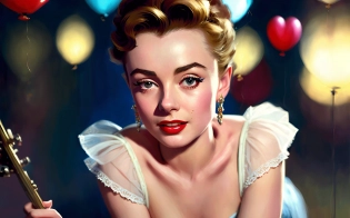 valentine day celebration, 1920s, jazz club, trending on artstation, heart balloon in ceiling, digital art, background blur, spotlight, extremely detailed, 8K , volumetric lighting, intense, sharp focus, symmetrical faces, James Dean, Audrey Hepburn, Humbrey Bogart, Marilyn Monroe, majestic oil painting by Ed Binkley, Atey Ghailan, Studio Ghibli, by Jeremy Mann, Gregory Manchess, Antonio Moro, trending on ArtStation, trending on CGSociety, Intricate, High Detail, Sharp focus, dramatic, photorealistic painting art by midjourney and greg rutkowski