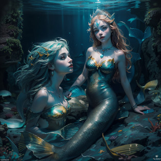 (Numerous award-winning masterpieces, with incredible detail, textures and maximum detail), (full body view of mermaid:1.6), (hyper realistic:1.4), (realistic:1.3), (upper body up:0.4), (Many gold and silver treasures are sunk around: 1.8), (best quality real texture skin), (mermaid diving underwater: 1.8), (deep deep sea:1.5), (Dark sea at night:1.6), (finely detailed true circle Symmetrical eyes), (beautiful and delicately drawn face), ((medieval world)), (full body display of mermaid: 1.6), ((mermaid)), ((mermaid princess)), ((mermaid nobility)), (beautiful eyes shining like clear water), (She has a mischievous smile on her face), (Sunken ship with treasure:1.4), A temple Sunken in a coral reef, ancient Sunken city, Sunken temple, Sunken great cathedral, Sunken temple ruins, Sunken detached temple, Sunken Ruins of an ancient castle, Shining majestic water and light, coral reef, (Eyes that glow blue in the dark:1.5), (A pair of Ice-blue eyes with strong blue light emitting from within:1.5), (bio luminescence:1.5), (full body view of mermaid:1.6), (Swirling water stream and tidal current in the background), (Dramatic Light), (A majestic sight), (Her countenance is gentle and beautiful), Glass earrings on the ears, (dramatic photo:1.4), ((dramatic pose)), (flamboyant photo), (golden hair), (silver hair), (chestnut hair), (full body view of mermaid:1.6), ((looks up)), ((looking down)), (Around her neck is a simple necklace of exquisite workmanship), (Bio luminescence with a brilliant glow:1.3), (Use flashy Hydro magic:1.2), (beautiful fish in the surroundings), (Luminous magic circle:1.5), (full body view:1.6), epic realistic, faded, art, (Greg rutkowski:0.8), (teal and orange:0.4), (art station:1.5), cinematic, ((neutral colors)), (hdr:1.5), (muted colors:1.2), hyper detailed, dramatic light, (intricate details:1.1), complex background,