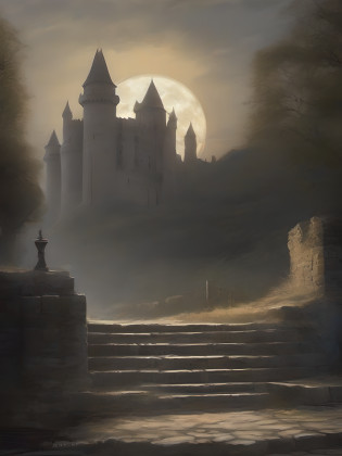 Un embrujo, (gothic style:1.2), (malhumorado:1.1) Pintura de un majestuoso y ominoso castillo oscuro, encaramado en lo alto de un acantilado rocoso, (envuelto en niebla), (illuminated by the pale light of the moon), (Dramatic lighting), (Detalles intrincados), (enfatizando la arquitectura del castillo:1.3), (tendencias en Artstation), (cinematic quality), (painterly textures), (Mysterious atmosphere), (Sombras siniestras), (Magnificent structure), (Attention to the history of the castle:1.2), (tendencias en CGSociety), (con un toque de elementos sobrenaturales), (ilustraciones de Antonio Moro y Greg Manchess), (Tendencias en Behance), (Calidad de National Geographic), (foco n�tido), (Capturando la grandeza del castillo:1.1), (Renderizado hiperrealista), (tallas de piedra detalladas), (Renderizado del motor irreal:1.2), (Detalles estilizados:1.1), (Clima oscuro y tormentoso), (Attention to the surroundings of the castle:1.1).