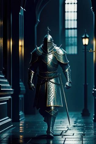 wandering knight out walking| medieval| fantasy| digital art| intricate details| masterpiece| highly detailed| rpg| cinematic lighting| medieval ambiance <lora:epiNoiseoffset_v2:0. 5> <lora:openjourneyLora_v1:0. 5>