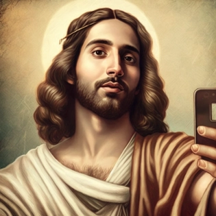 jesus taking a selfie, instagram --v 4