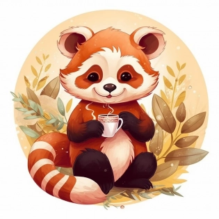red panda, cute appearance, docile character, big eyes, round ears, flat face, thick tail, vivid, funny, eating. --v 5. 1